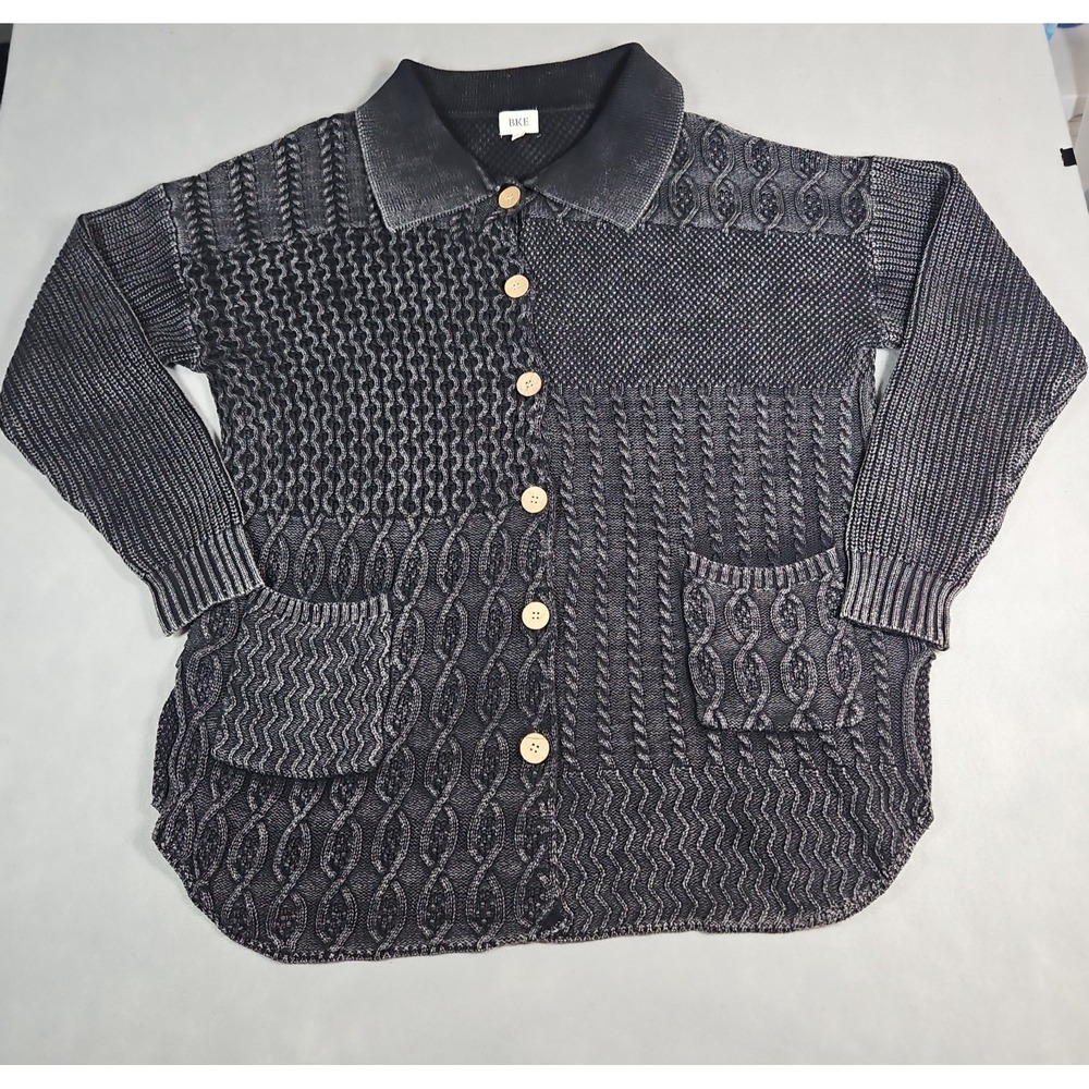 BKE Womens Gray Mixed Knit Button Front Cardigan Size Medium